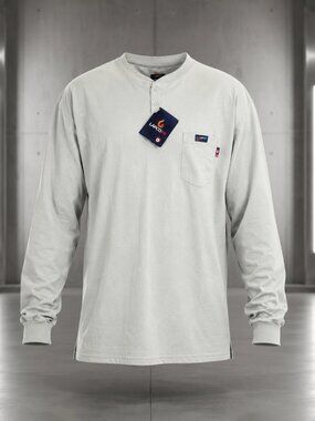 Lapco Men's FR Long Sleeve Button-Down Henley Work Shirt Big And Tall - 4XL